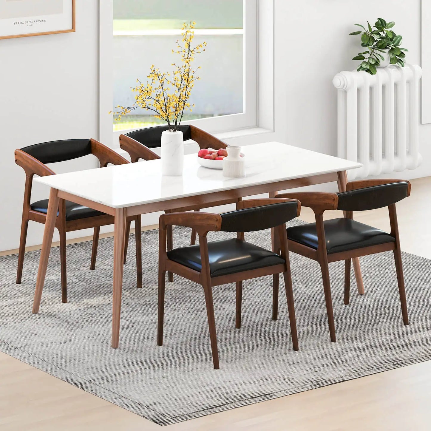 HOMASIS Set Of 4 PU Leather Accent Armchairs With Backrests