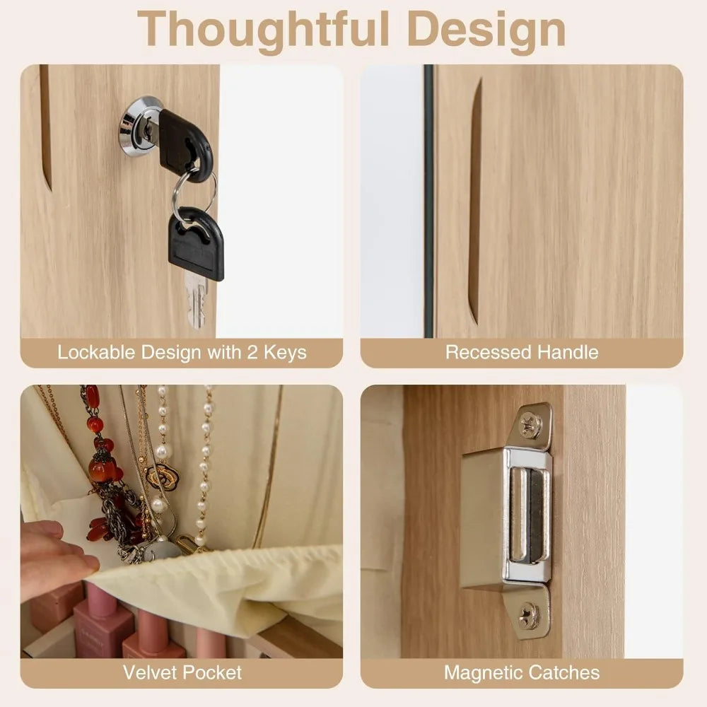 XIAOLANG Moccha Wall Mounted Jewelry Armoire With LED Lights