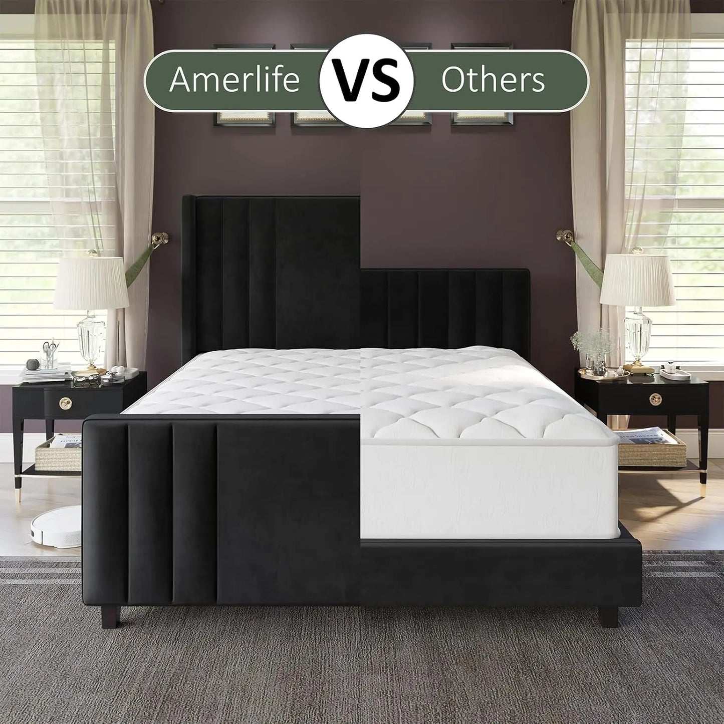 Velvet Upholstered Platform Bed Frame With Tufted Headboard