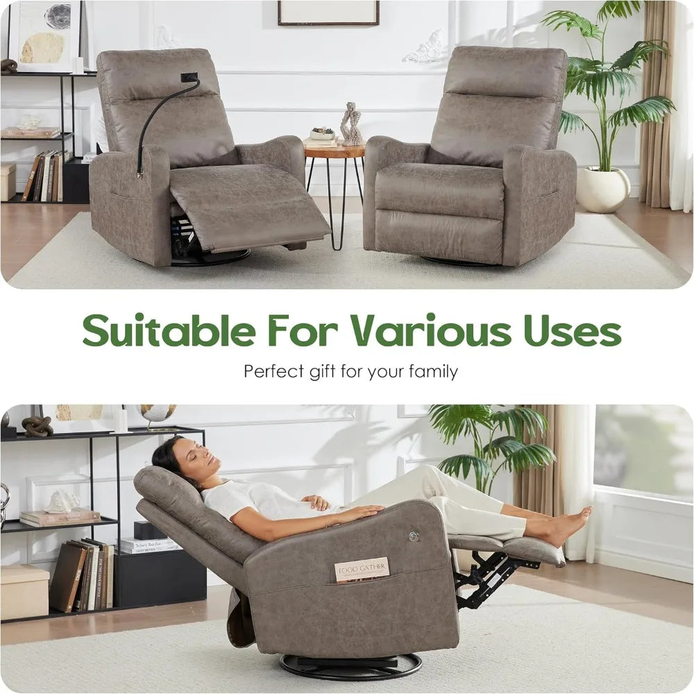 Leather Recliner Chair With Swivel Rocker And Phone Holder
