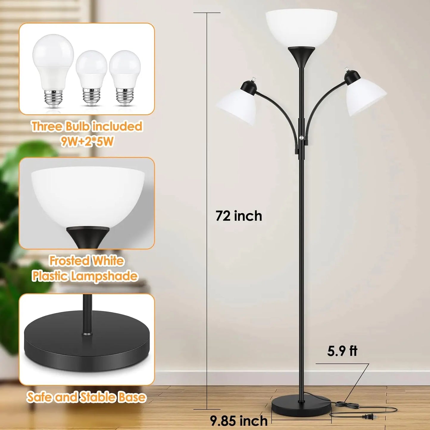 Dimmable Floor Lamp With Two Reading Lights