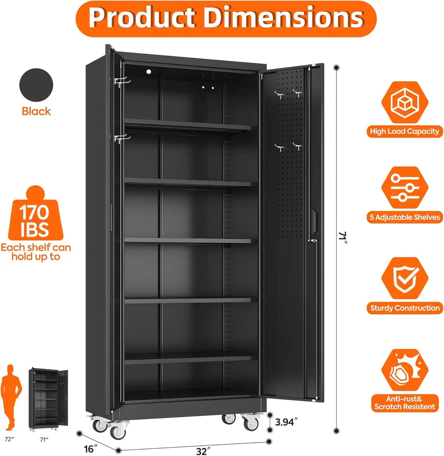 Garage Storage Cabinet With Door Pegboard Lockable Metal Cabinet