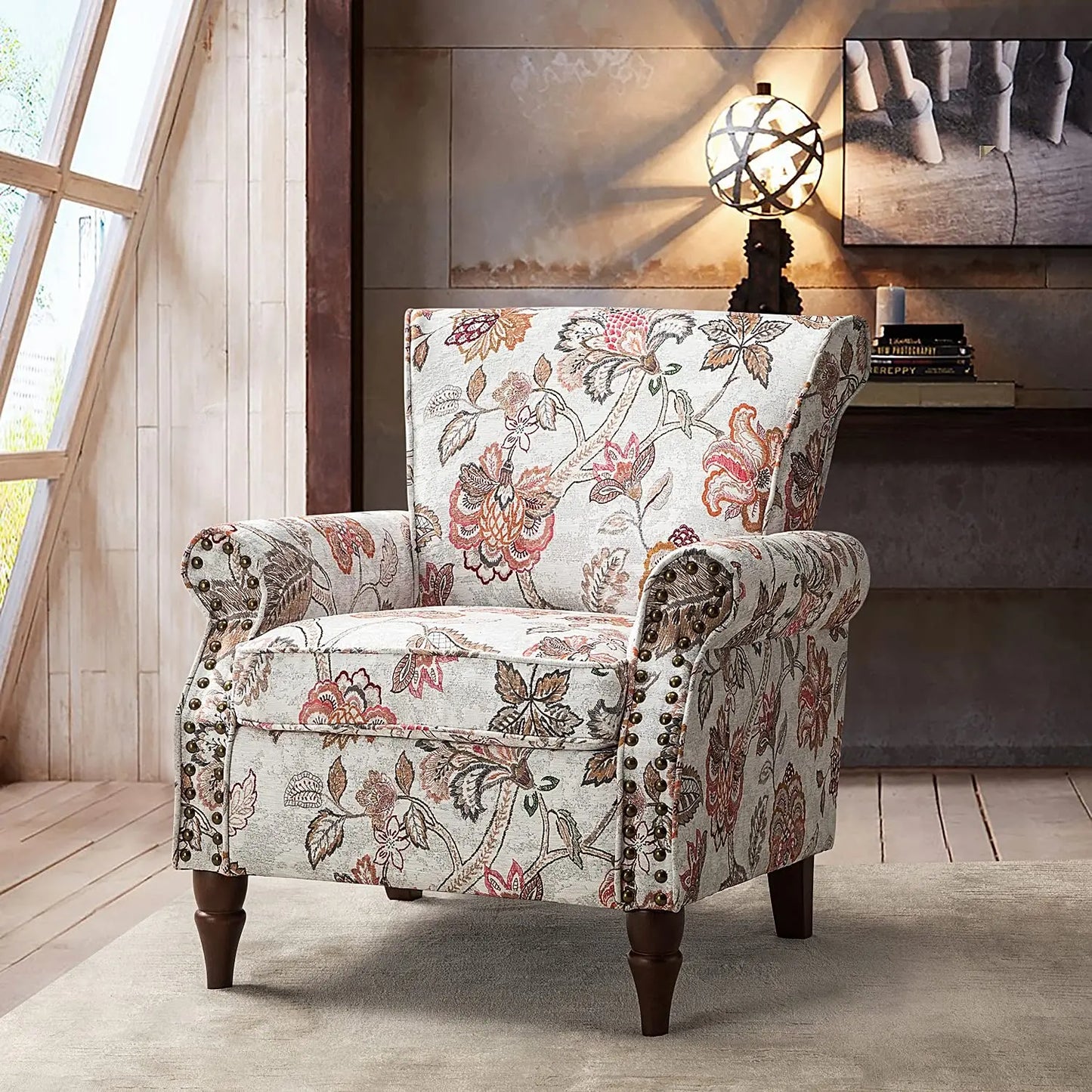 Wingback Accent Chair With Wood Legs And Nailhead Trim