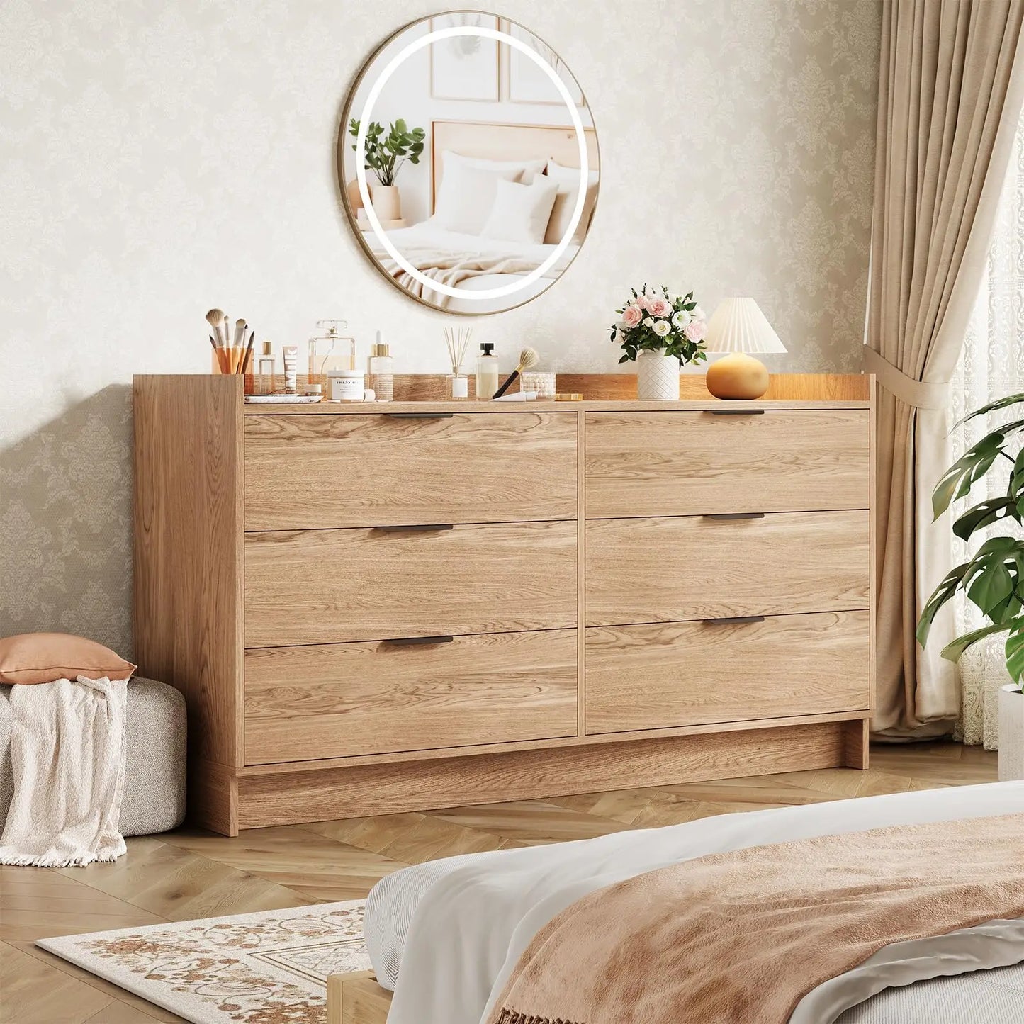 HiMISS Modern 6 Drawer Dresser And TV Stand Storage Cabinet