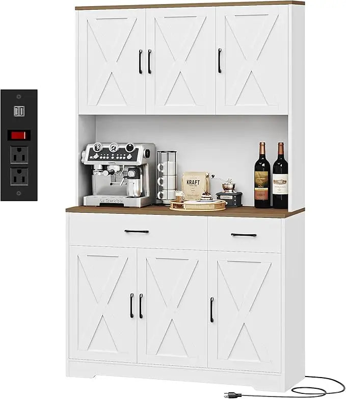Pantry Cabinet With Charging Station And Microwave Stand