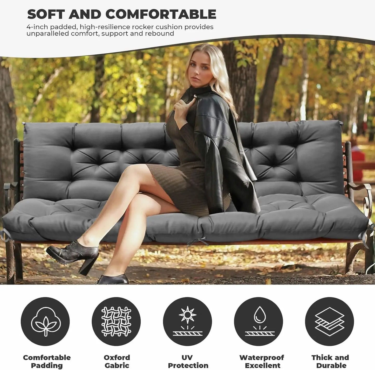 Waterproof Outdoor Swing Cushion With Backrest For Patio Furniture
