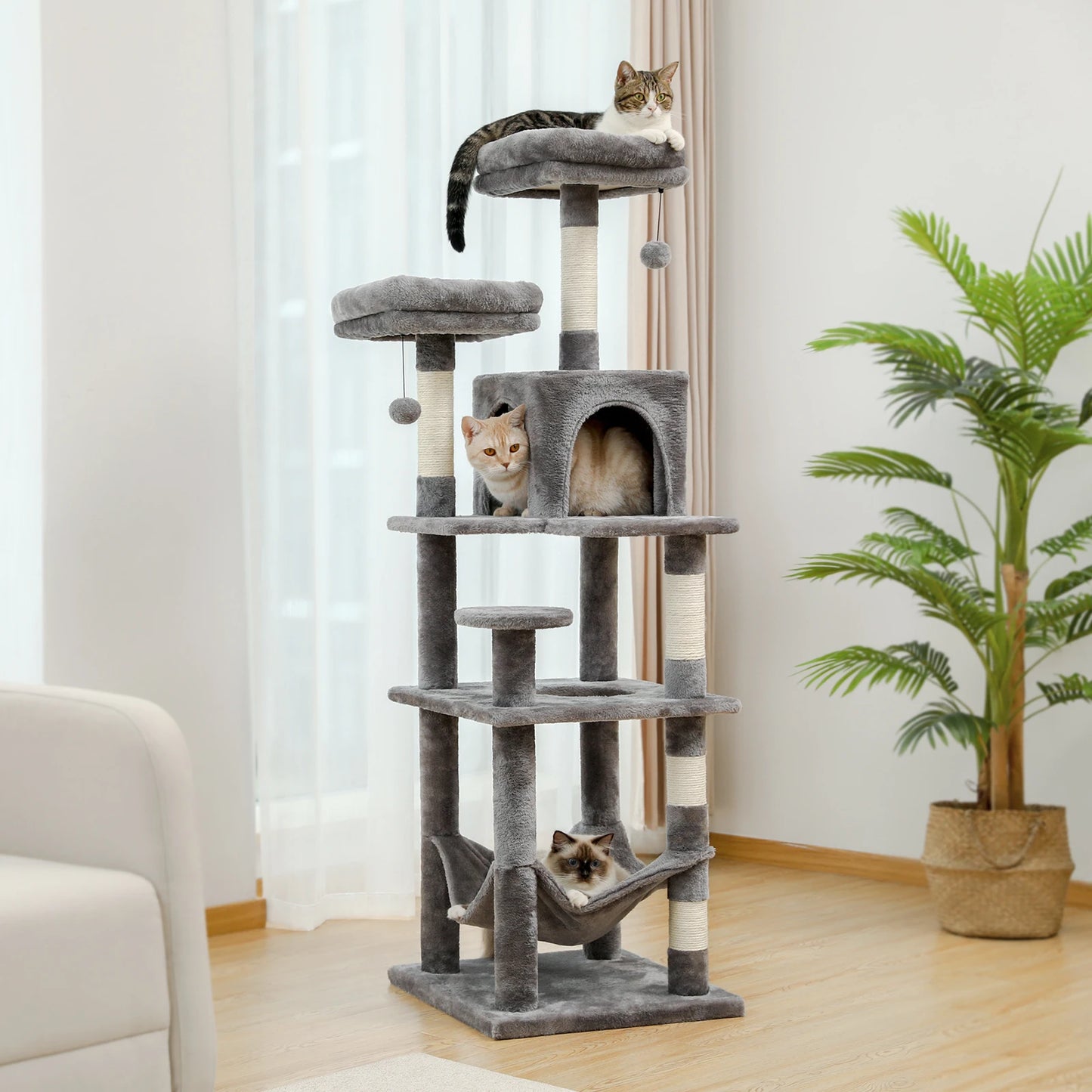 PEQULTICN Multi Level Cat Tree With Scratching Posts And Cozy Hammock