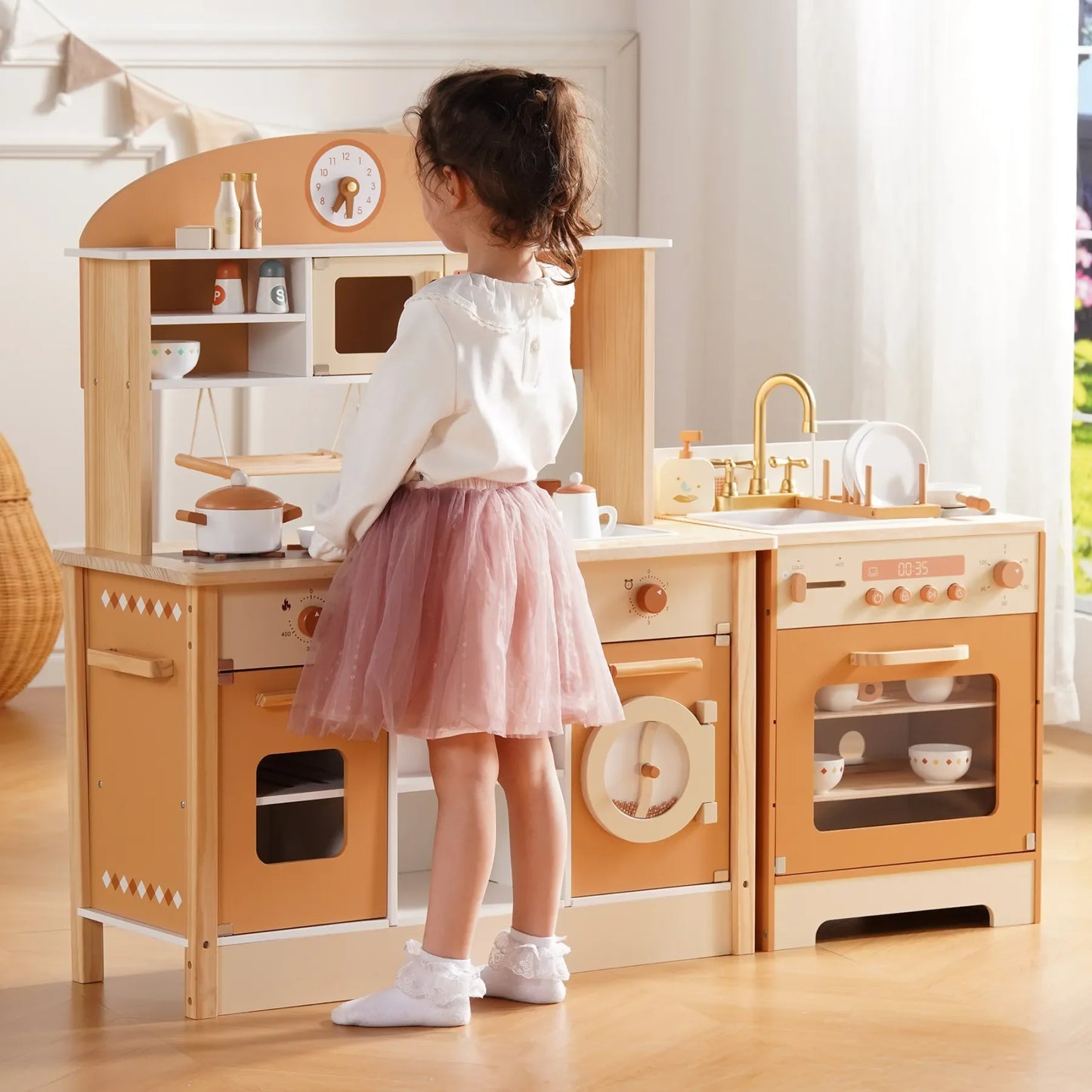 Robotime Wooden Kitchen Playset With Washing Machine And Dishwasher