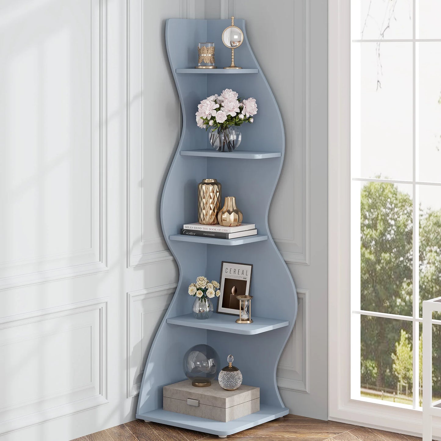 Tribesigns Five Tier Corner Shelf Modern Wall Bookcase Plant Stand