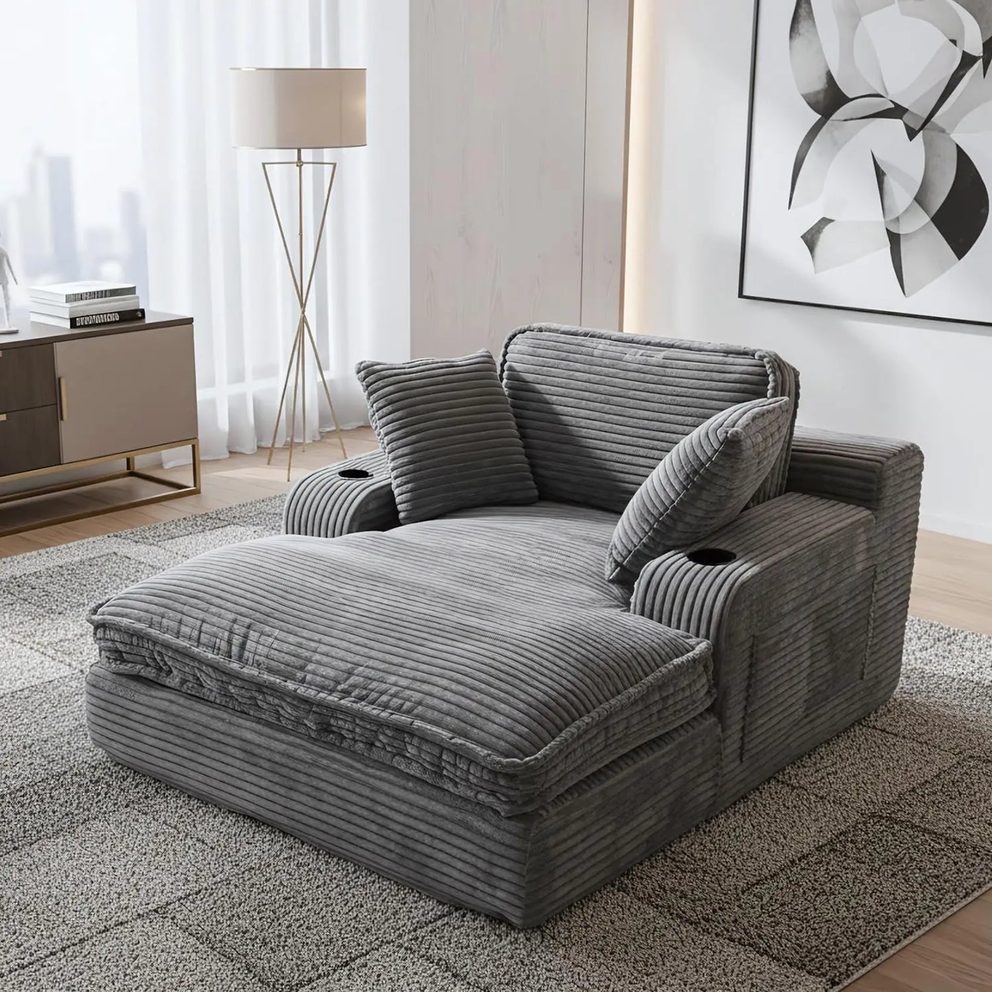 HUANZHUANG Chaise Lounge Chair With Pillows And Cup Holders