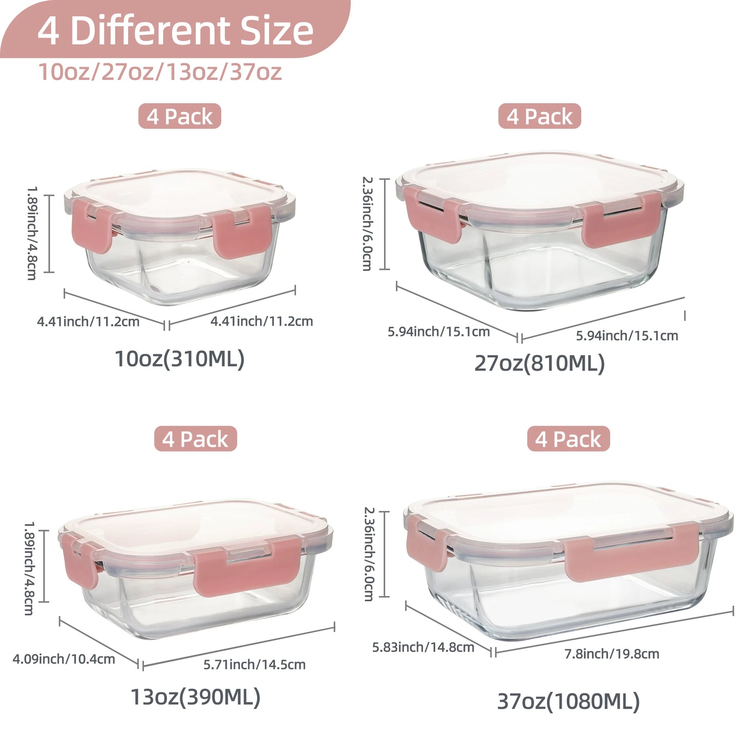 16 Piece Glass Food Storage Containers BPA Free Airtight Lids