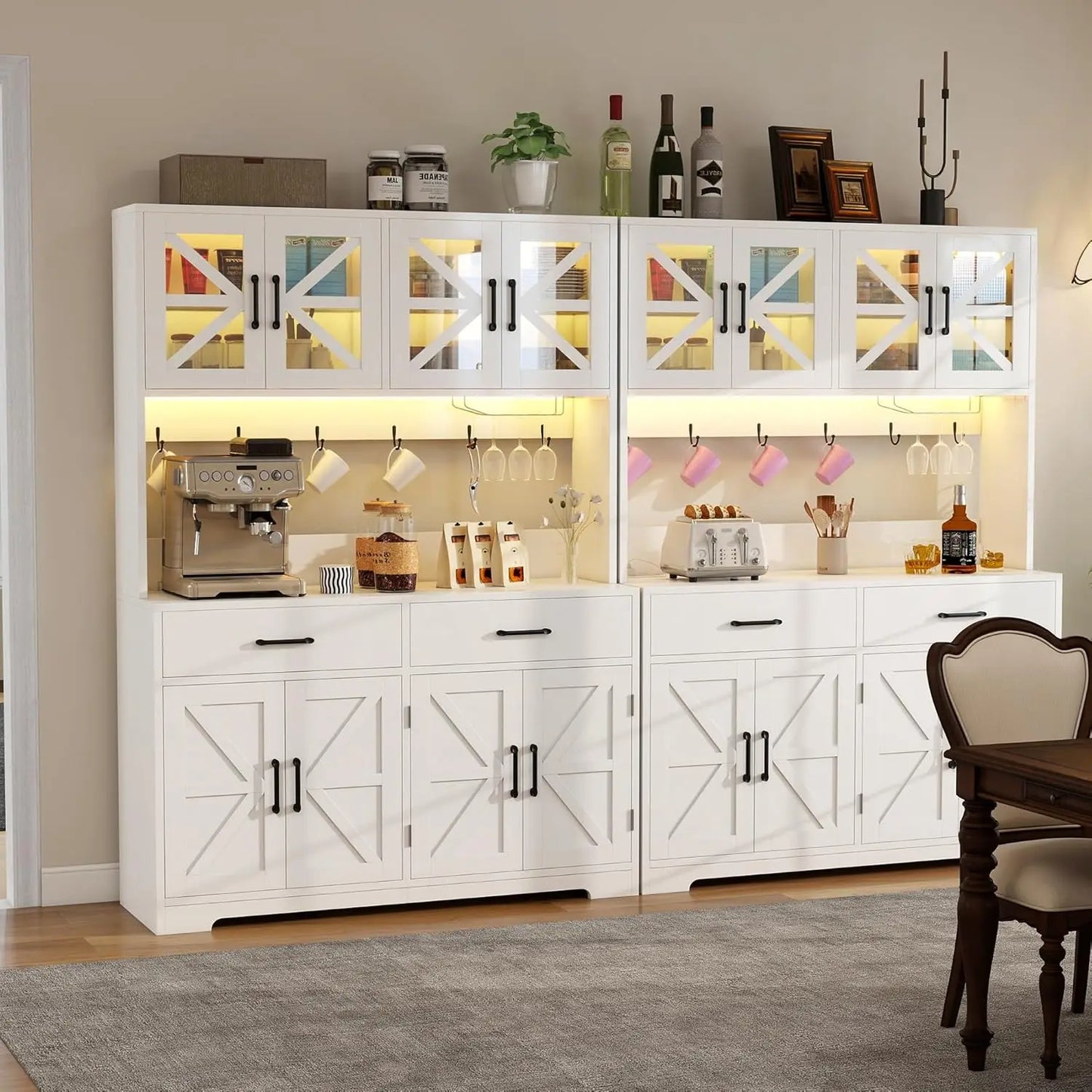 MOYU Kitchen Hutch With LED Lights And Power Outlet Cabinet