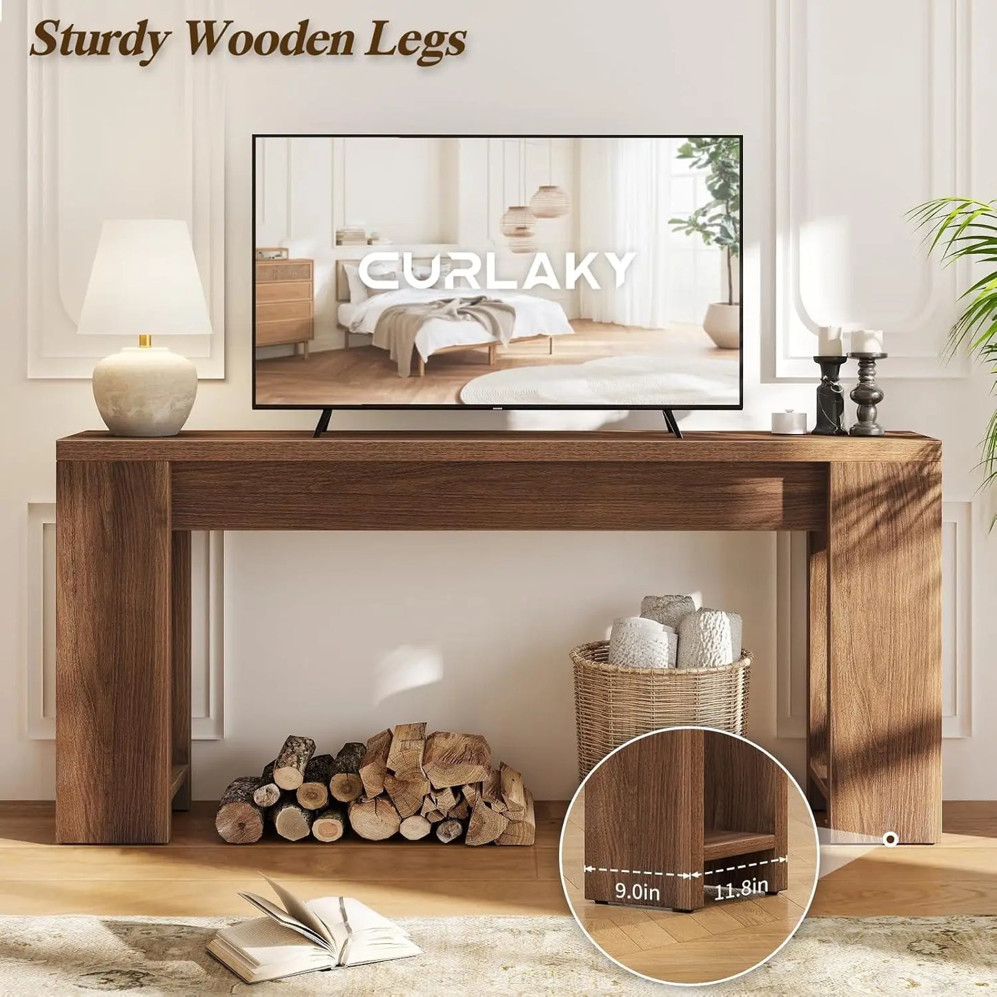 Wood Farmhouse Console Table For Entryway And Living Room
