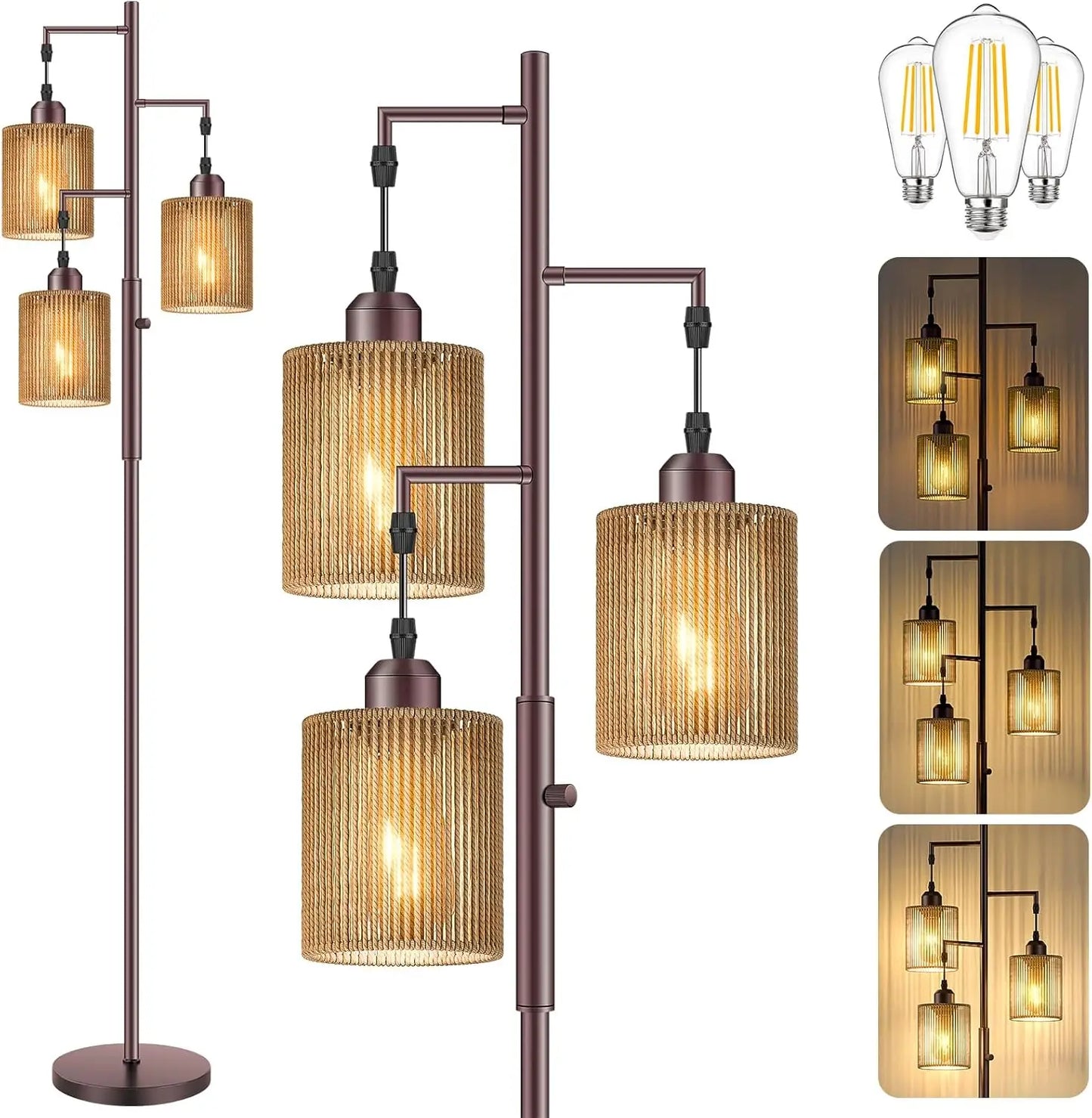 Rattan Boho Floor Lamp Dimmable Shades For Living Room
