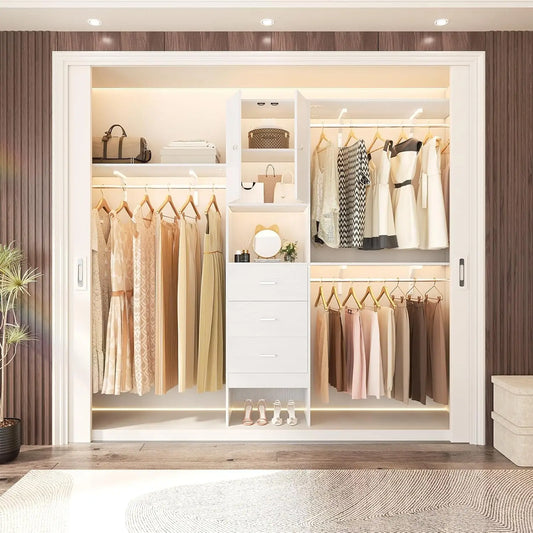 Aheaplus Walk In Closet System With Doors And Shelving Towers 3 Wood Drawers