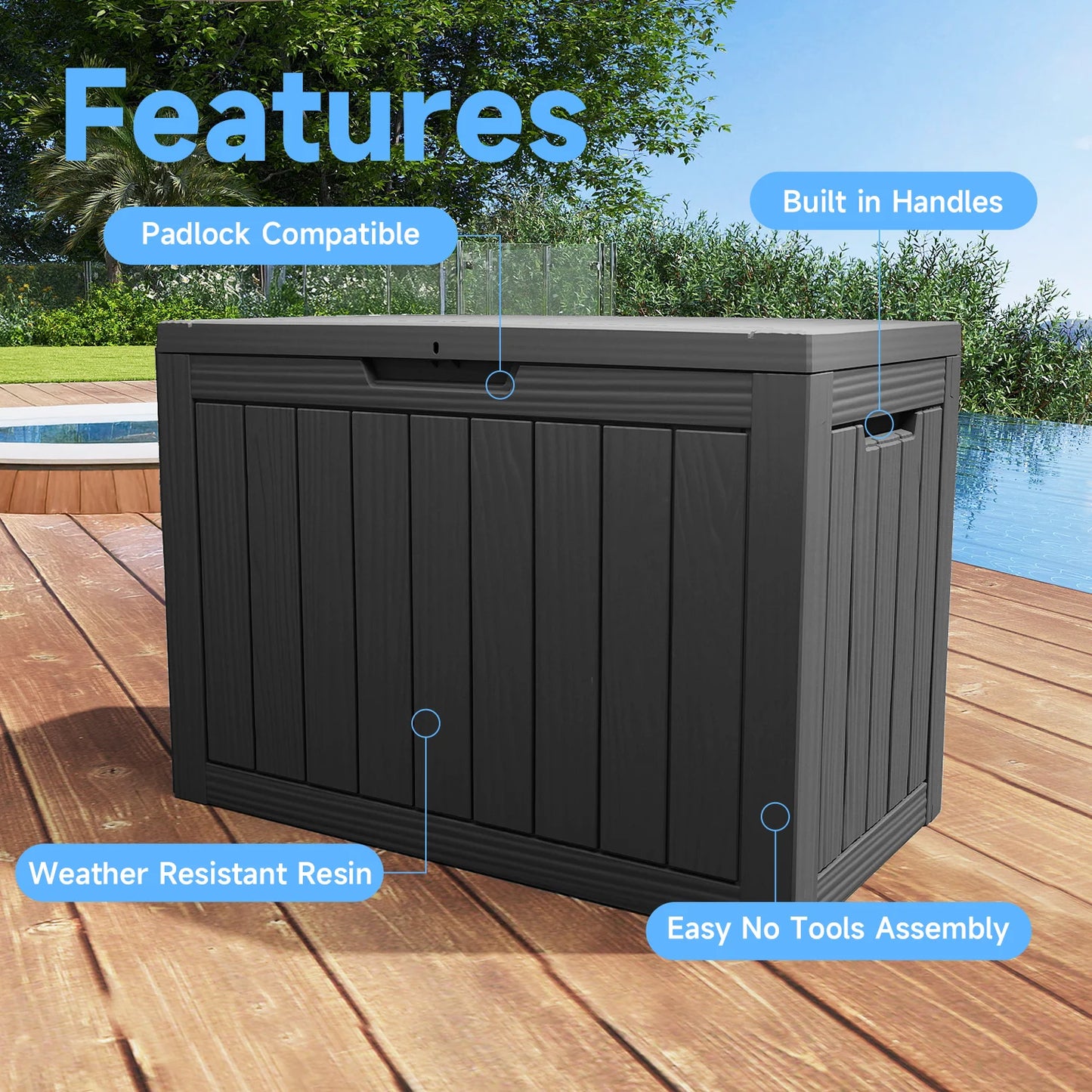 Waterproof Outdoor Storage Box Resin Deck Box Lockable
