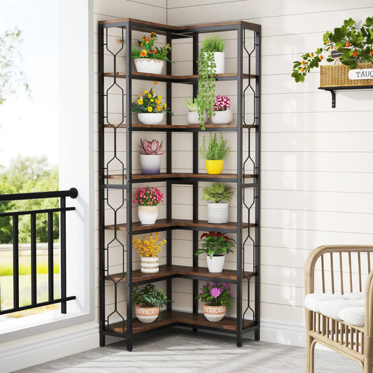 Tribesigns 7 Tier Corner Shelf Industrial Wood And Metal Etagere