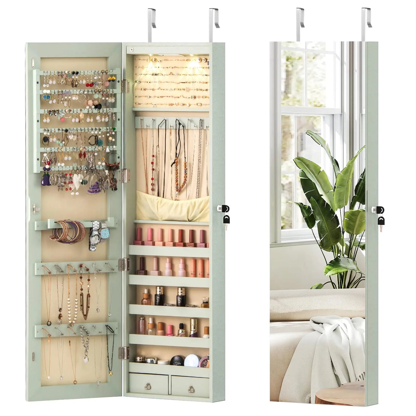 XIAOLANG Moccha Wall Mounted Jewelry Armoire With LED Lights