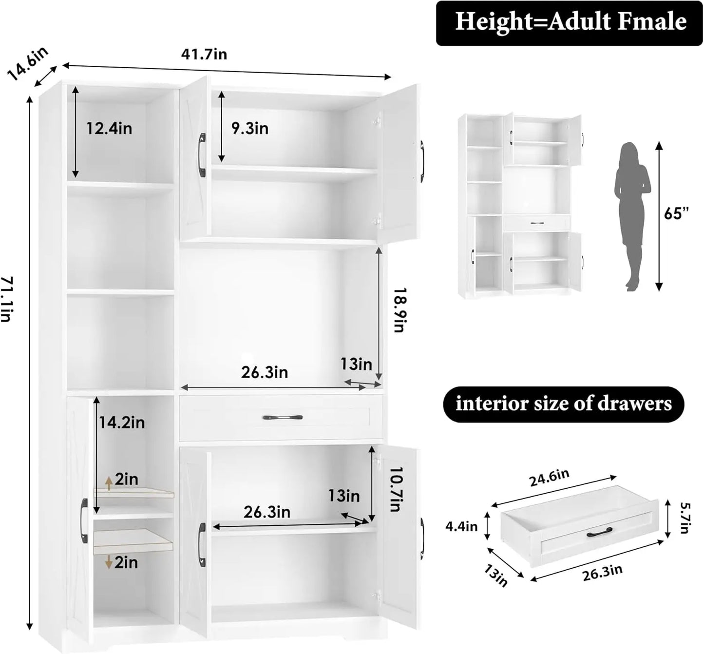Farmhouse Pantry Cabinet With Barn Doors Microwave Stand Kitchen