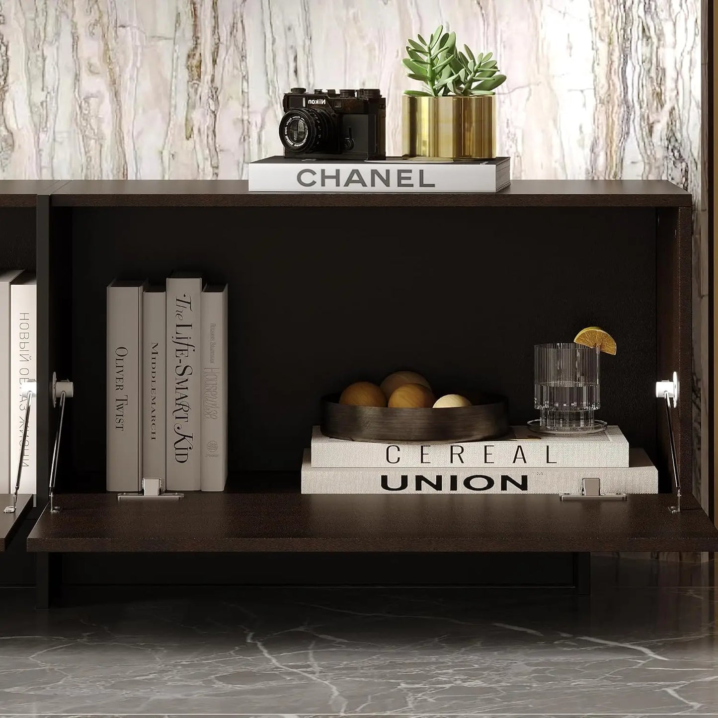 TV Stand With 3 Flip Down Drawers Modern Entertainment Center
