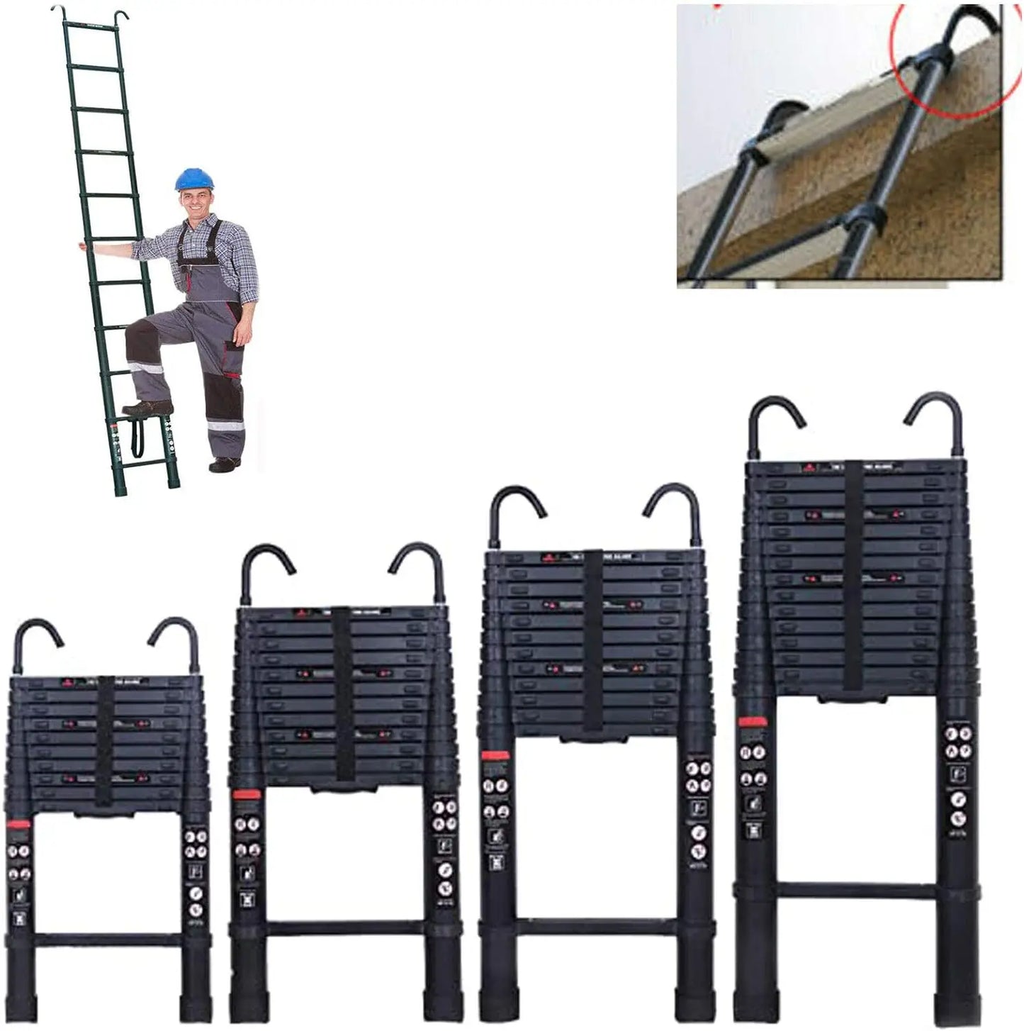 DayPlus Telescopic Ladder With Roof Hook Kit Aluminium