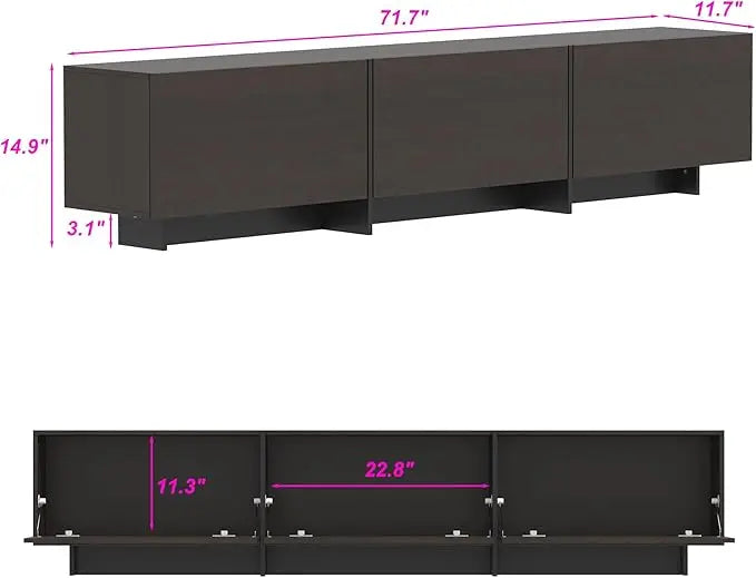 TV Stand With 3 Flip Down Drawers Modern Entertainment Center