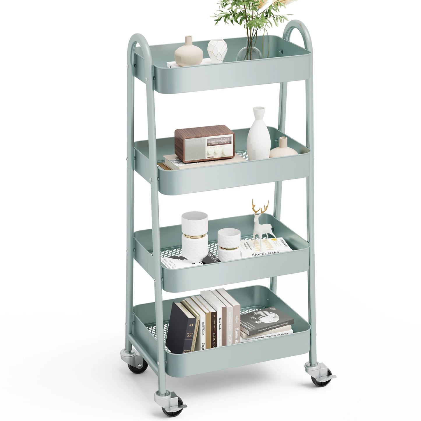 JHK 4 Tier Metal Kitchen Storage Cart With Lockable Wheels