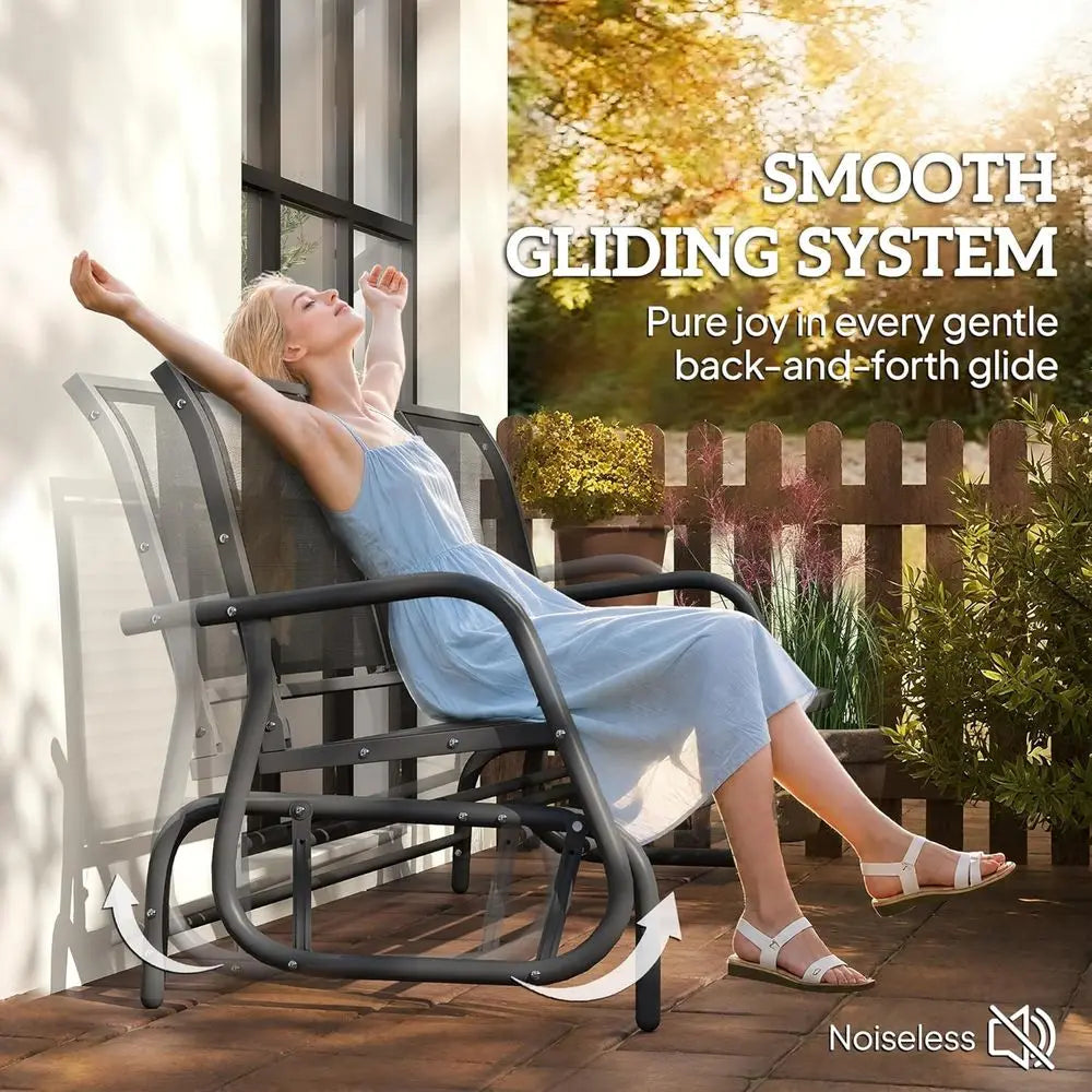 Outdoor Porch Glider Swing With Mesh Fabric And Metal Frame