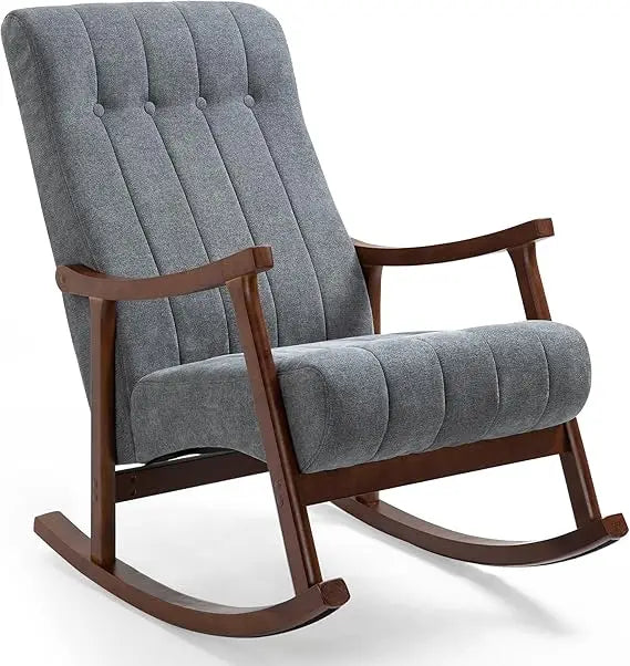 RBXC Upholstered Rocking Chair With Fabric Seat And Solid Wood Frame