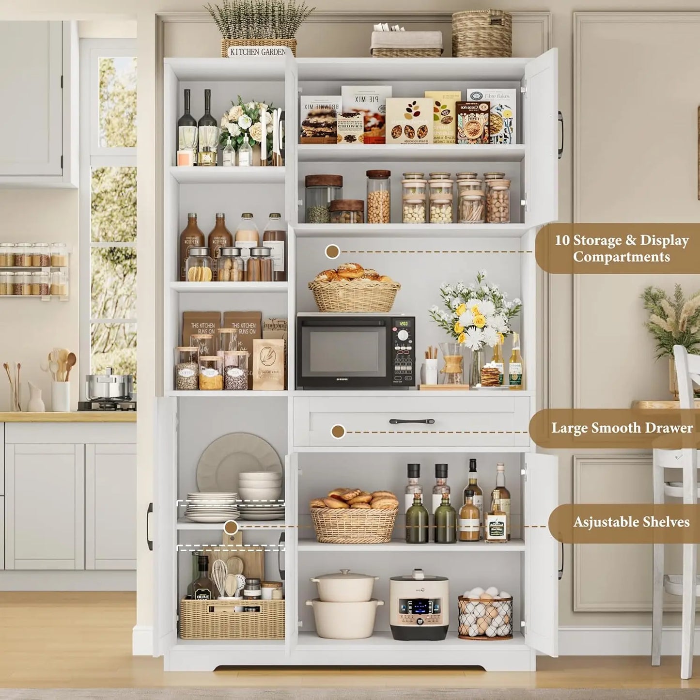 Farmhouse Pantry Cabinet With Barn Doors Microwave Stand Kitchen