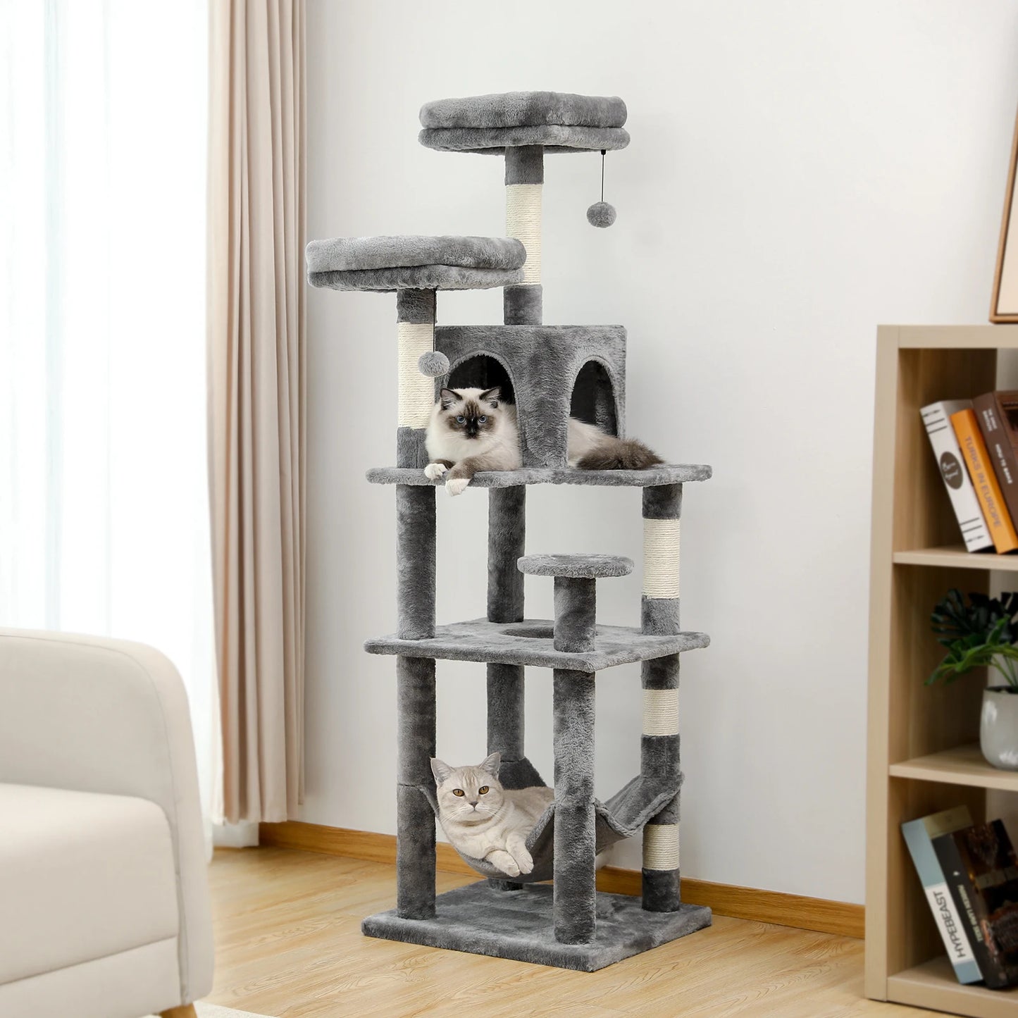 PEQULTICN Multi Level Cat Tree With Scratching Posts And Cozy Hammock