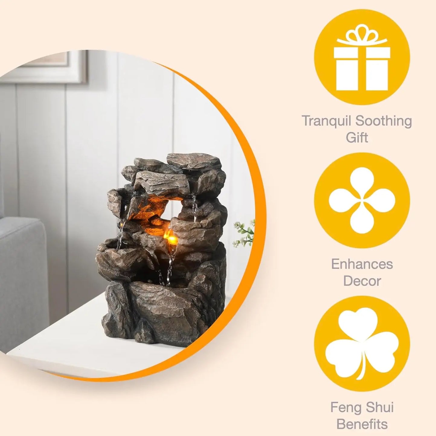 Indoor Tabletop Water Fountain Rockery Waterfall Quiet Relaxing Sound