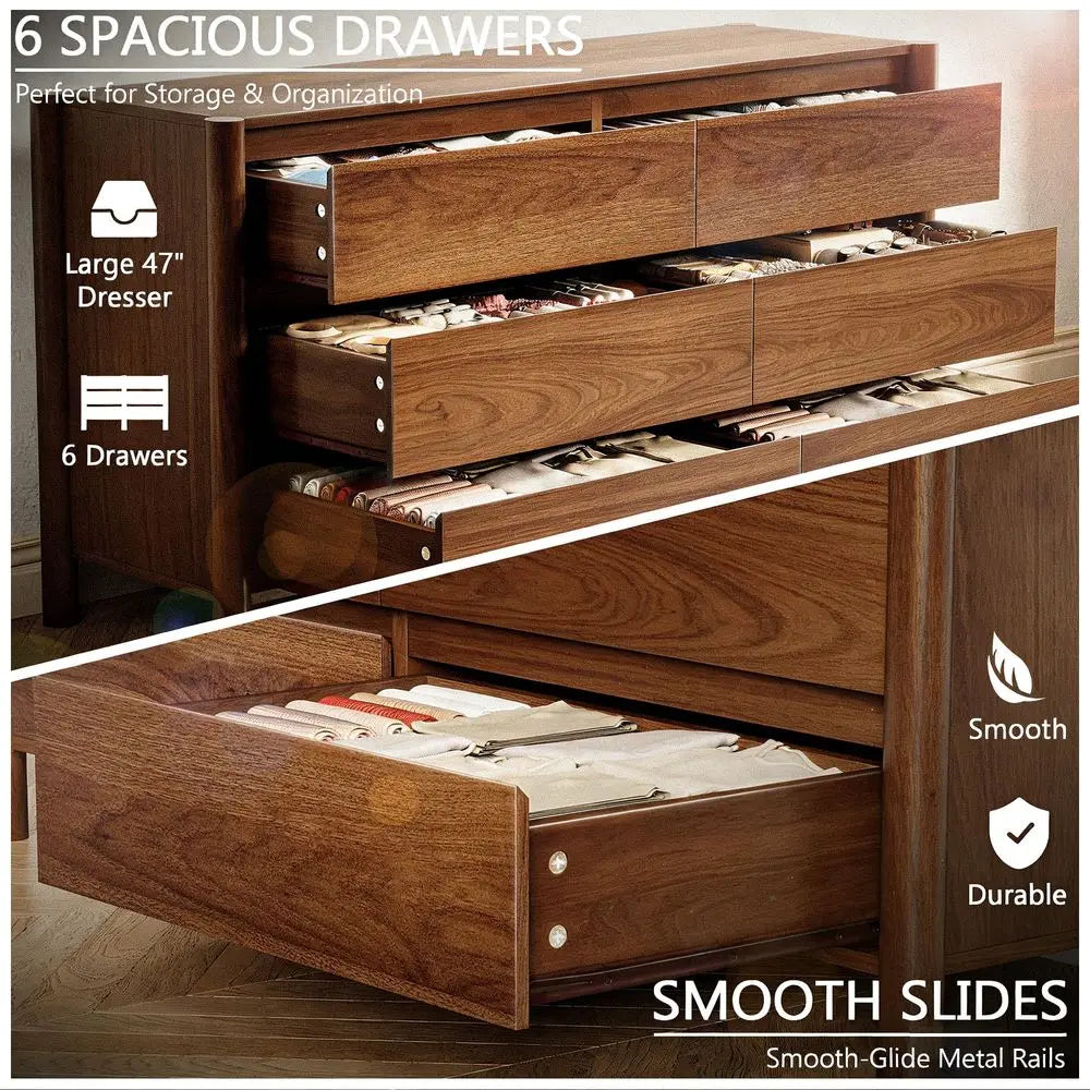 Six Drawer Dresser Farmhouse Storage Chest TV Stand Organizer