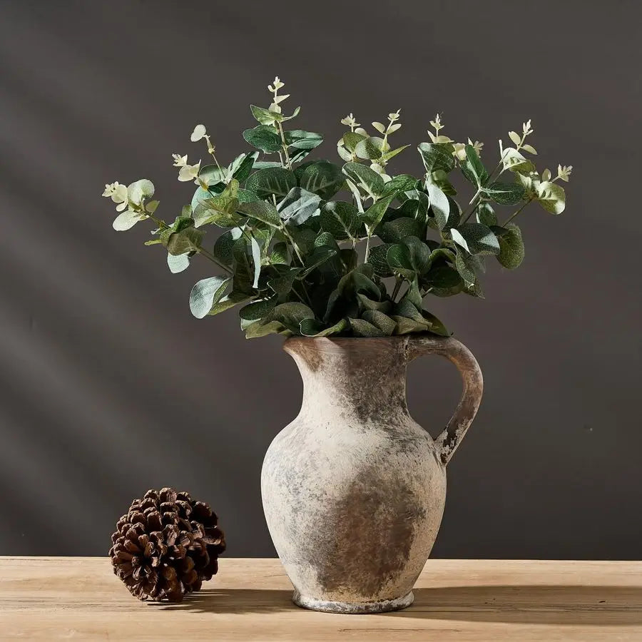 Ceramic Rustic Farmhouse Vase With Handle For Home Decor