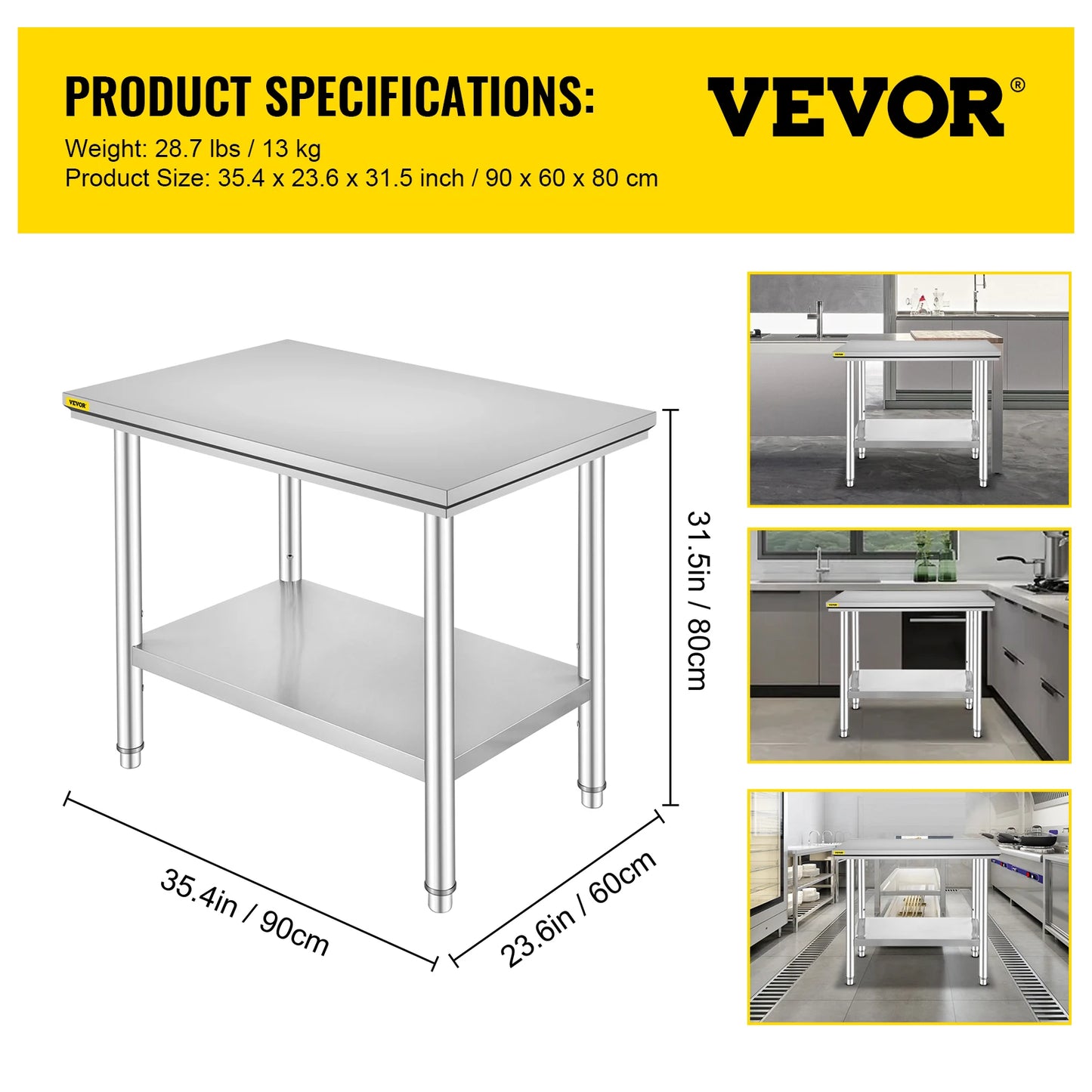 Hygienic Stainless Steel Work Table With Undershelf