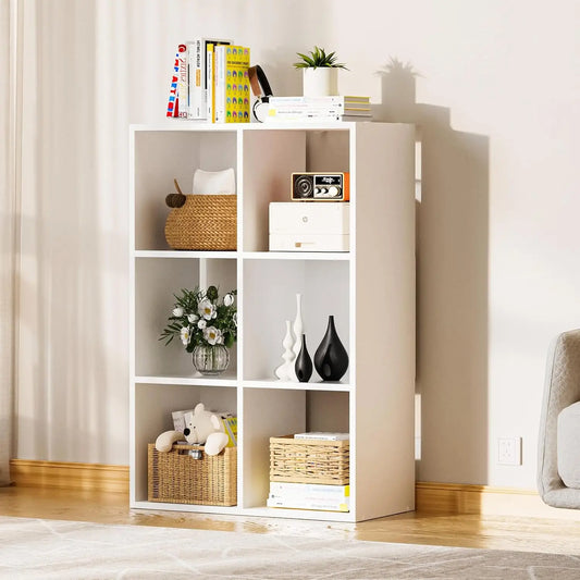 Six Cube Wood Storage Shelf With Removable Panels For Home Office Use