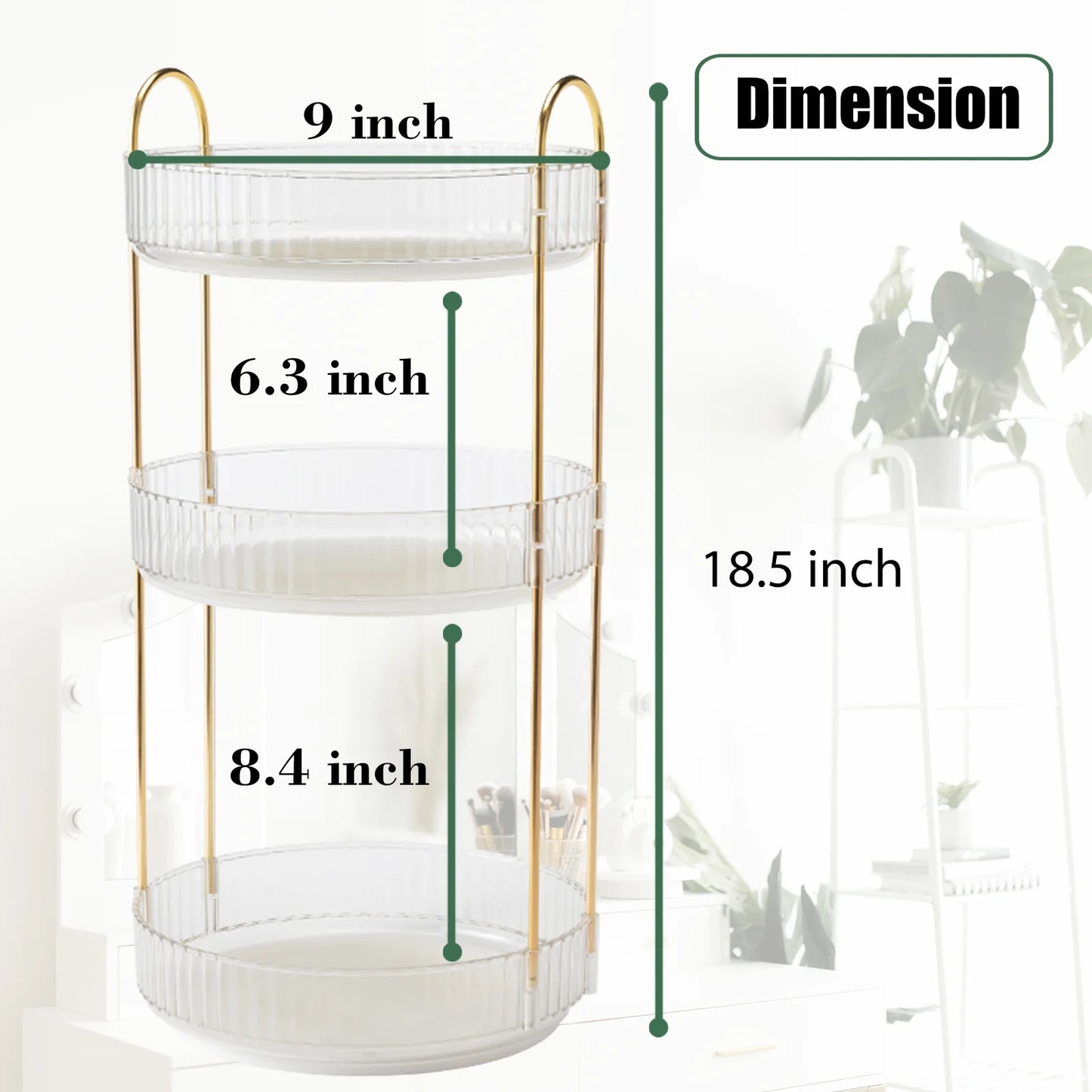 Rotating Makeup Organizer Three Tier Vanity Storage Clear Cosmetic Organizer