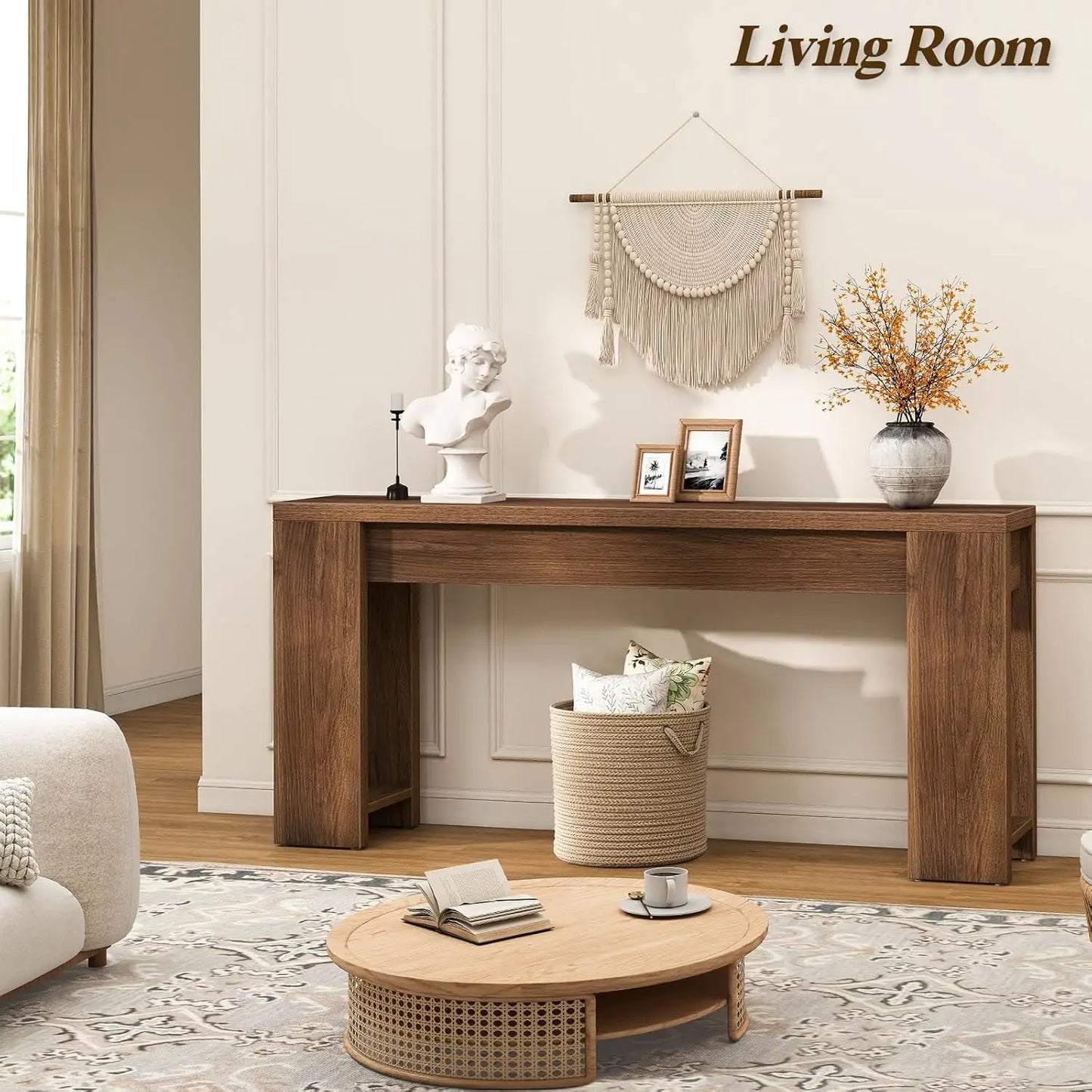 Wood Farmhouse Console Table For Entryway And Living Room