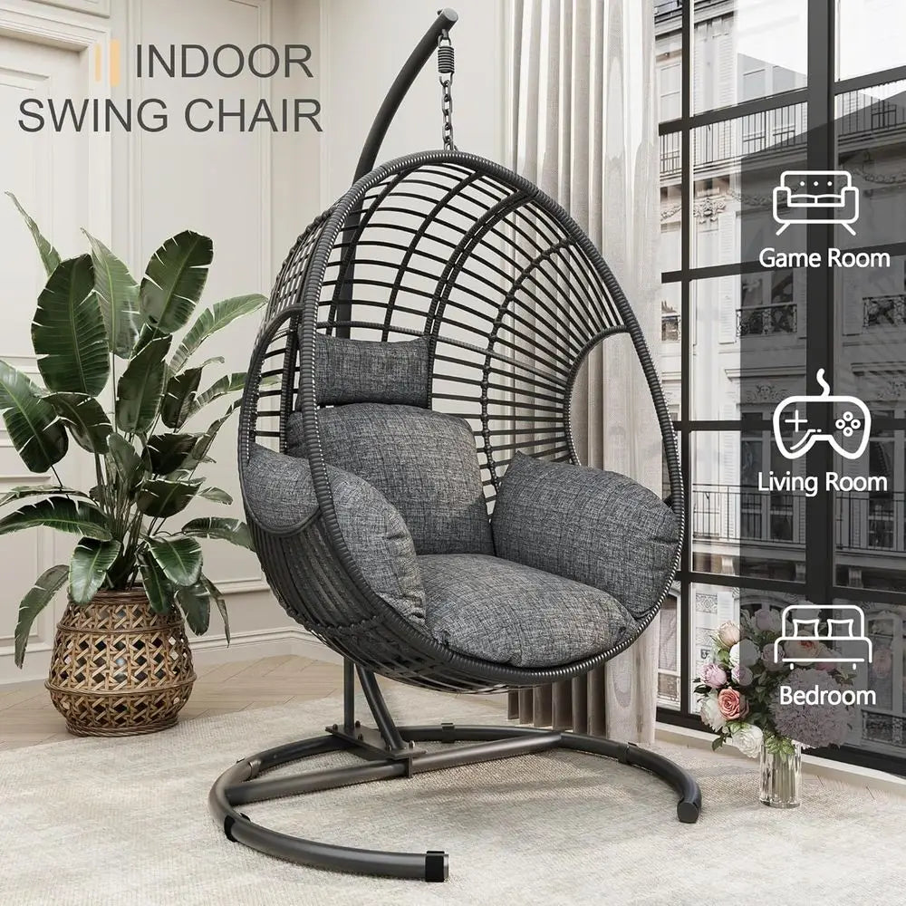 Wicker Hanging Egg Chair With Stand Indoor Or Outdoor Use
