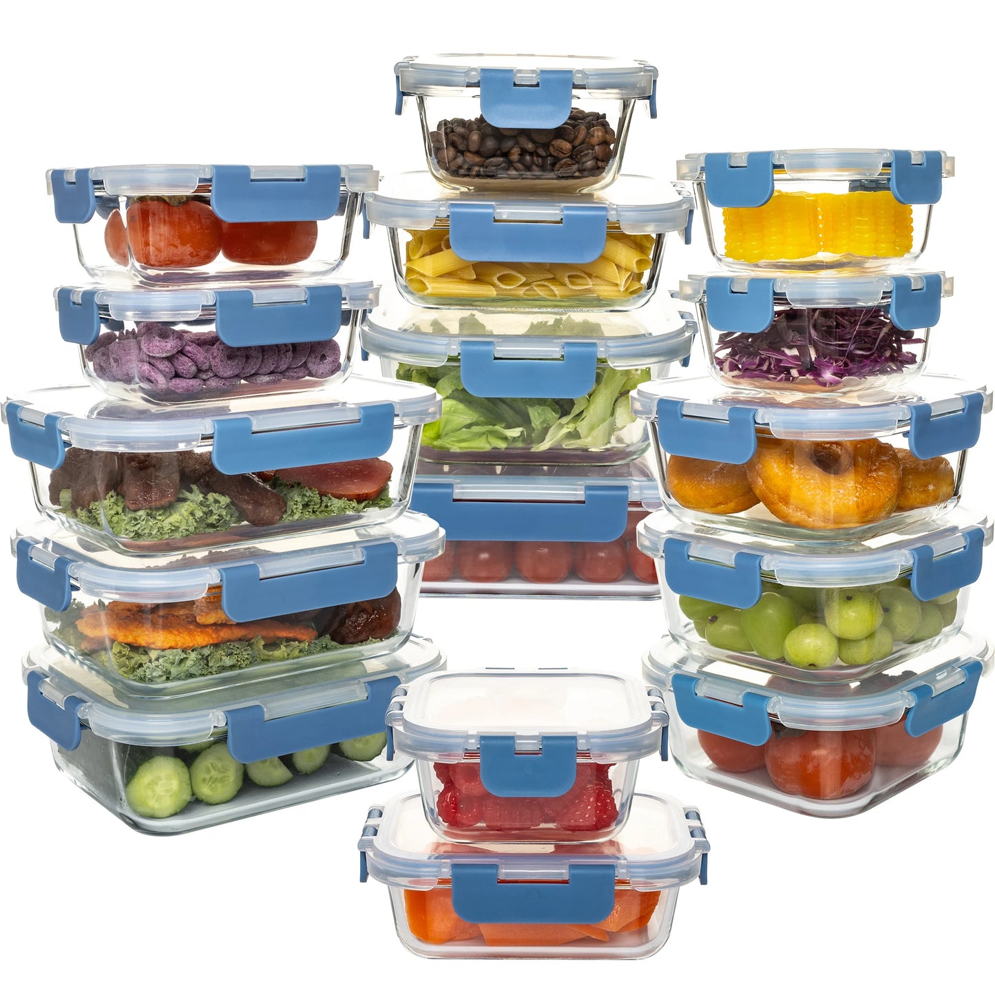 16 Piece Glass Food Storage Containers BPA Free Airtight Lids