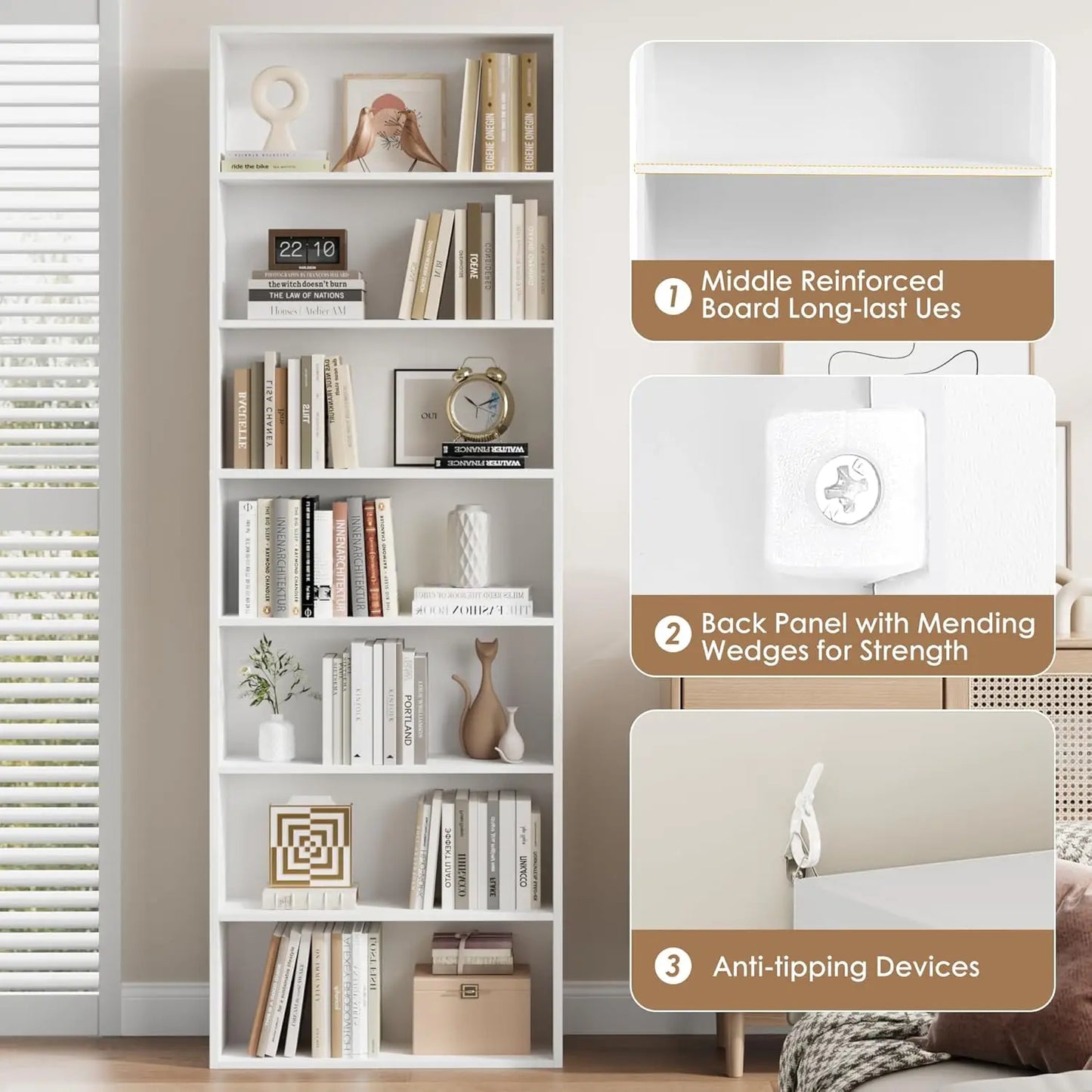 Seven-Tier Open Bookshelf For Home Office And Living Room