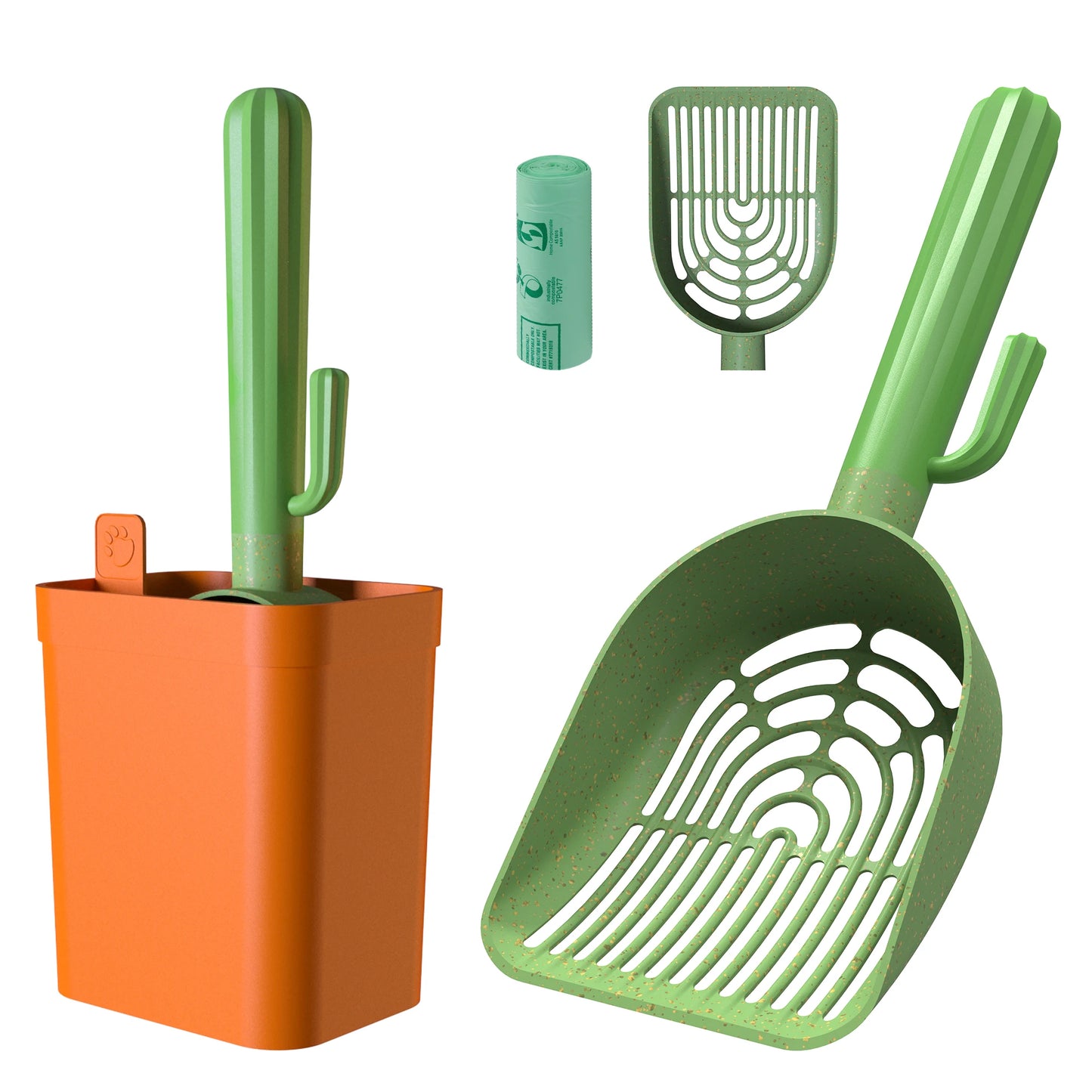 Cactus Cat Litter Scooper With Holder Wheat Straw Plastic Shovels
