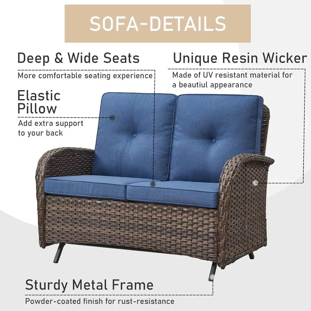 Outdoor Five Piece Wicker Furniture Set With Fire Pit Chairs