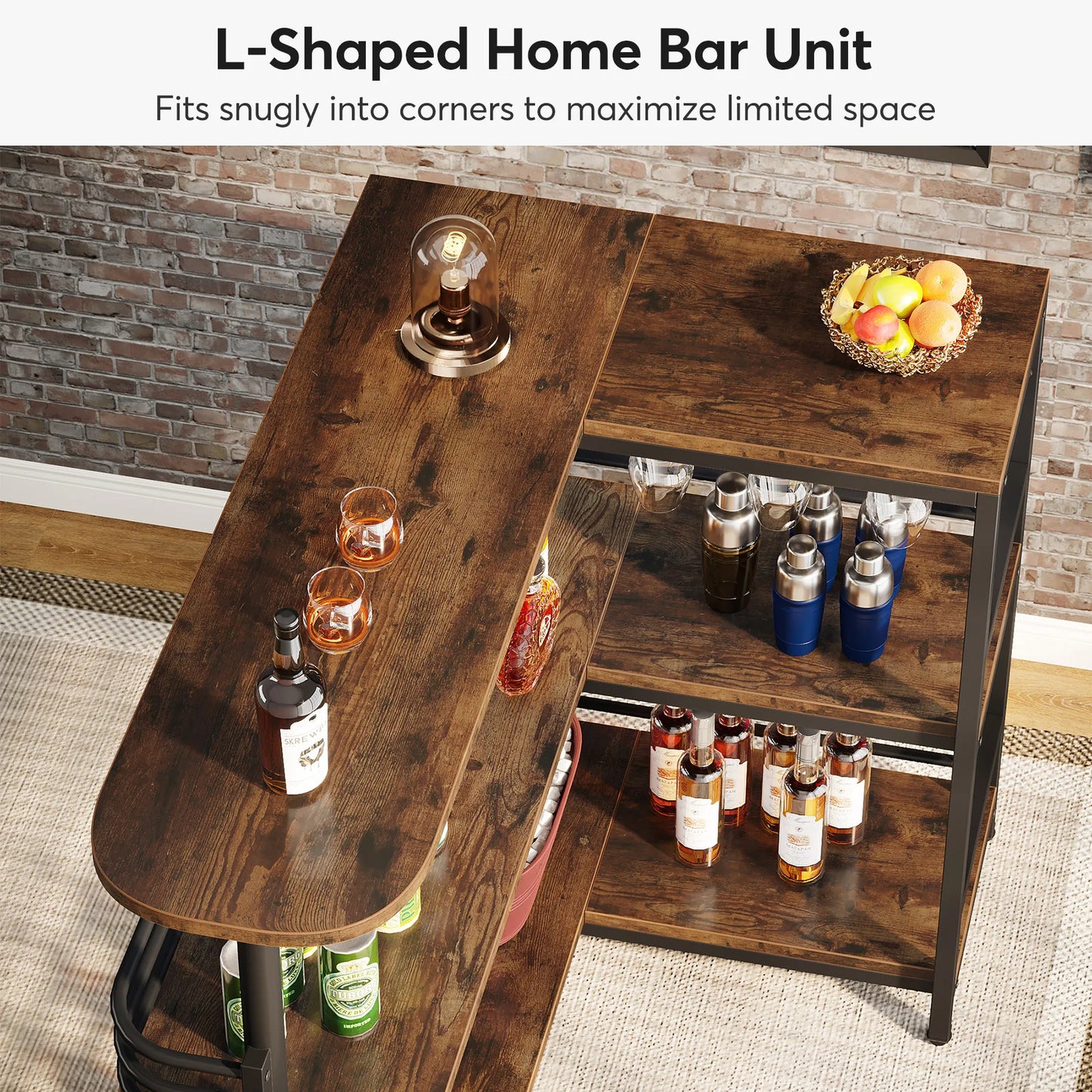 Tribesigns L Shaped Home Bar Unit With Storage Shelves