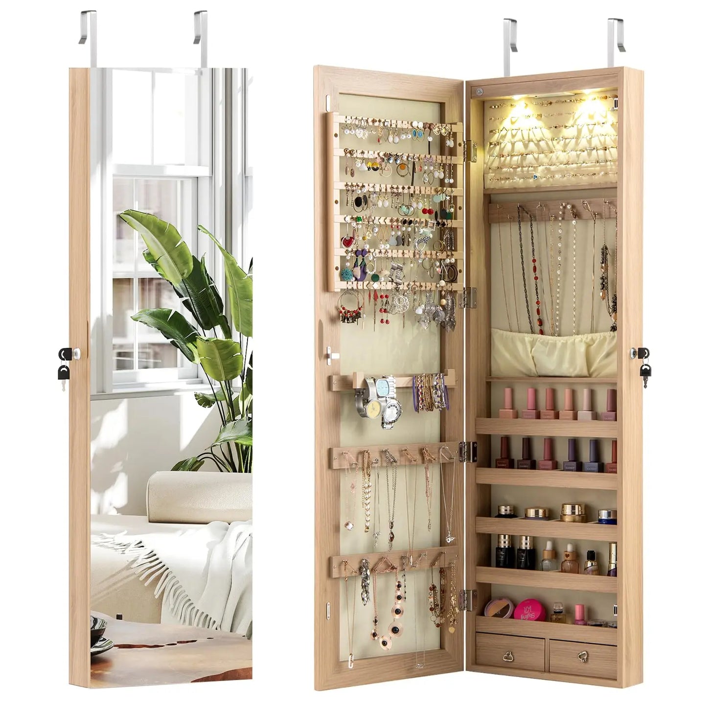 XIAOLANG Moccha Wall Mounted Jewelry Armoire With LED Lights
