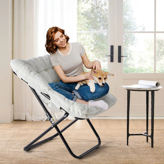 JHK Cozy Saucer Chair With Faux Fur Padded Seat Folding