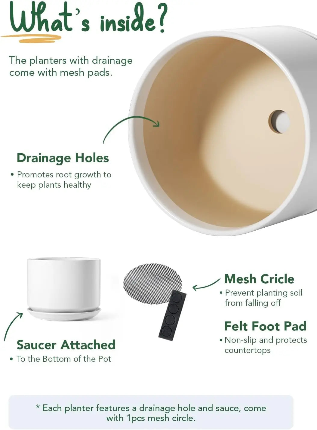 Ceramic Plant Pot With Drainage Holes And Saucer For Home
