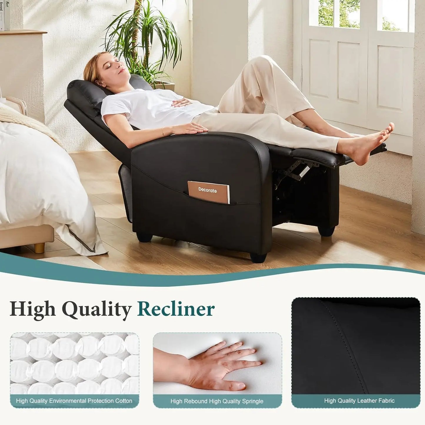 OEING Leather Recliner Chair With Lumbar Support And Adjustable Footrest