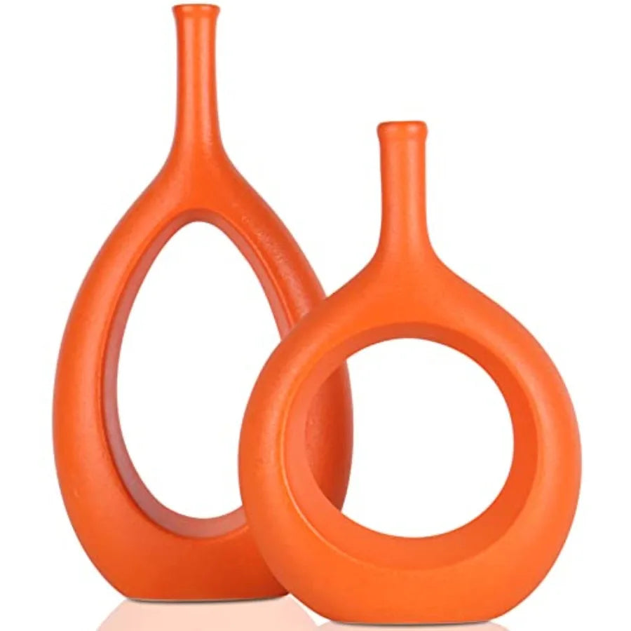 Ceramic Vase Set Modern Hollow Circle Vases For Home Decor