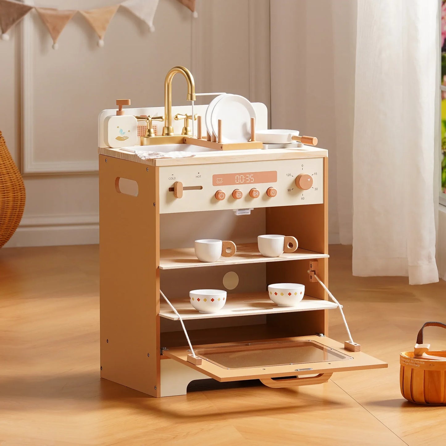 Robotime Wooden Kitchen Playset With Washing Machine And Dishwasher